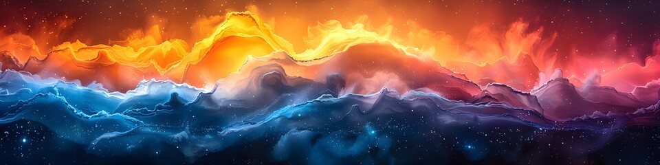Colorful Cosmic Abstract Background with Flowing Flame Mountains, To provide a visually striking and unique background for various design projects,