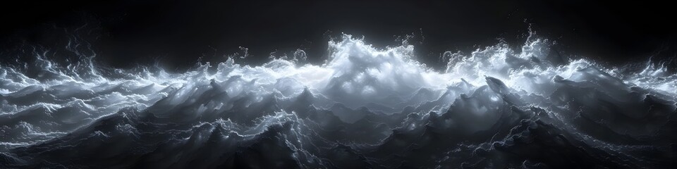 Abstract Black and White Stormy Sea with Glowing Waves, To convey a sense of powerful and extreme nature, suitable for applications that require a