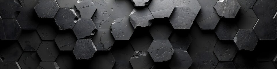 Black Hexagon Abstract Background, 3D Rendering, To add a modern and edgy touch to any design project - obrazy, fototapety, plakaty