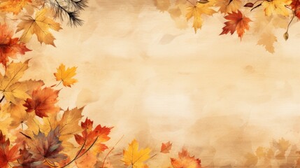 Naklejka na ściany i meble Abstract autumn background with fall-colored maple leaves and floral decorations