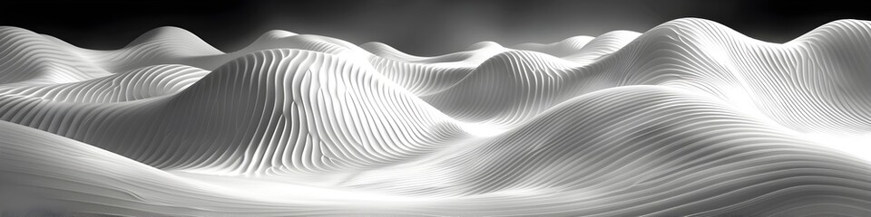 Undulating White Hills on Black Background, To add a modern and abstract touch to designs, suitable...
