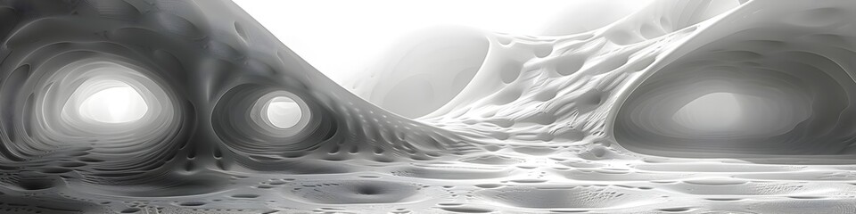 Minimalist Black and White 3D Illustration with Swirling Shapes
