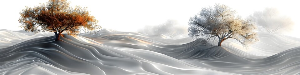 Futuristic Chromatic Waves Wallpaper with Winter Trees