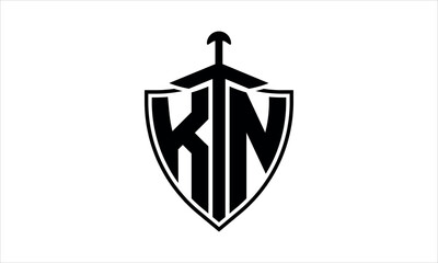 KN initial letter shield icon gaming logo design vector template. batman logo, sports logo, monogram, polygon, war game, symbol, playing logo, abstract, fighting, typography, icon, minimal, knife logo