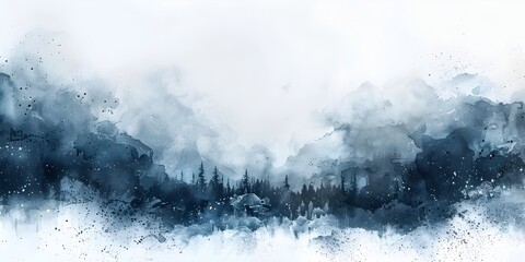 Minimalist Watercolor Snowy Mountain Landscape, To evoke a sense of stillness and tranquility in a winter setting, suitable for use as a calming - obrazy, fototapety, plakaty