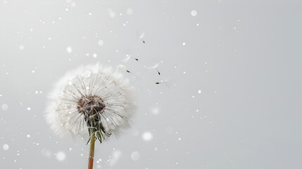 dandelion  on a white background condolence grieving  card, loss, funerals, support - obrazy, fototapety, plakaty