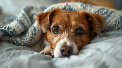 Cute Dog Lies On Bed Under, Desktop Wallpaper Backgrounds, Background HD For Designer