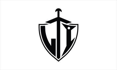 LI initial letter shield icon gaming logo design vector template. batman logo, sports logo, monogram, polygon, war game, symbol, playing logo, abstract, fighting, typography, icon, minimal, knife logo