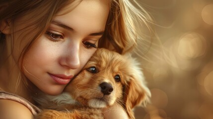 Cute Young Woman Hugs Her Puppy, Desktop Wallpaper Backgrounds, Background HD For Designer