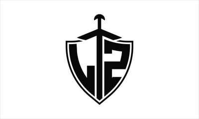 LZ initial letter shield icon gaming logo design vector template. batman logo, sports logo, monogram, polygon, war game, symbol, playing logo, abstract, fighting, typography, icon, minimal, knife logo