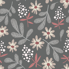 Seamless pattern with flowers and leaves. Good for textiles, fabrics, wallpaper. Flat design, vector illustration