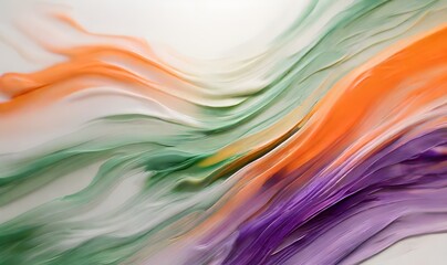An abstract blur of green, orange, and purple colors with a grainy texture on a white background, generative AI