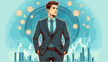 Concept of an image of a virtual currency (Bitcoin) chart movement that is exciting . Vector illustration.
