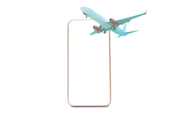 application web design book a airplane ticket with smartphone white screen and plane on transparent...