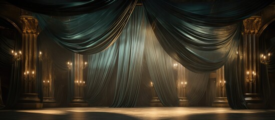 Theatrical drapes in subdued lighting for backdrop - obrazy, fototapety, plakaty