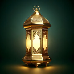 Golden Lanterns, Arabic, Islam Lantern, celebrating Ramadan, Isolated on a dark green background