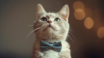 Funny White Cat Gray Bow Tie, Desktop Wallpaper Backgrounds, Background HD For Designer