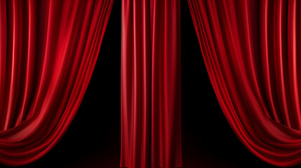 Bold and Dramatic Red Theatre Curtains on Black Background,