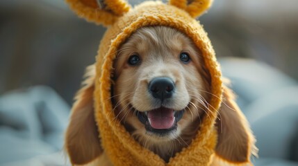 Happy Golden Retriever Dog Bunny Dressed, Desktop Wallpaper Backgrounds, Background HD For Designer