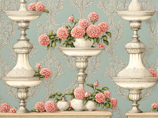 Naklejka premium victorian-style-room-adorned-with-floral-patterned-wallpaper-featuring-a-vintage-look-pen-drawing
