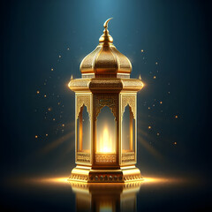 Golden Lantern, Arabic, Islam Lantern, celebrating Ramadan, Isolated on a dark blue background