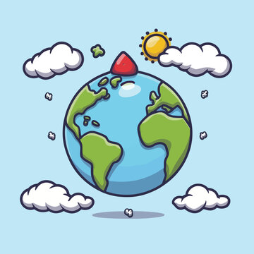 2d vector cartoon illustration colorful earth logo , painting style , cloud
