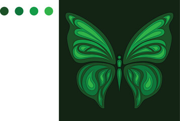 Symmetrical green butterfly illustration, ideal for eco-friendly and nature-themed designs.