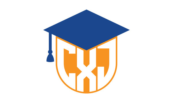 CXJ initial letter academic logo design vector template. school college logo, university logo, graduation cap logo, institute logo, educational logo, library logo, teaching logo, book shop, varsity	