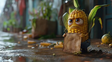 Angry Corn cartoon character. Created with Generative AI. - obrazy, fototapety, plakaty