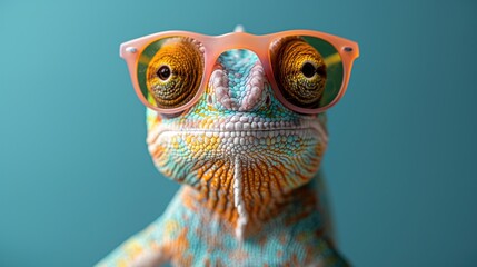 chameleon wearing sunglasses. Created with Generative AI.