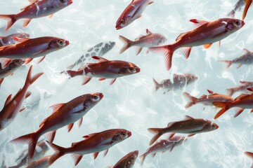 Group of vibrant red and grey fish swimming in clear water - Powered by Adobe