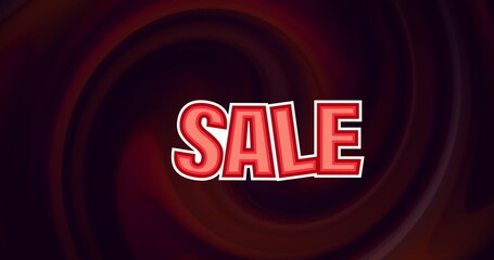 Image of sale over dark red waves on black background