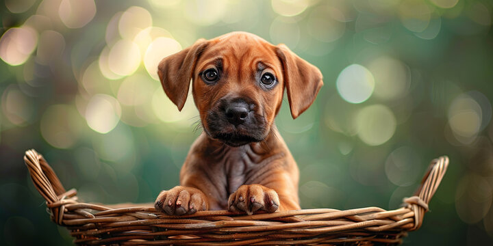 Dog in the garden .Cute puppy playing outdoors, looking at camera with innocent eyes .