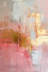 Mockup  painting features abstract minimal style pastel pink and gold foiled  wall art or painting 