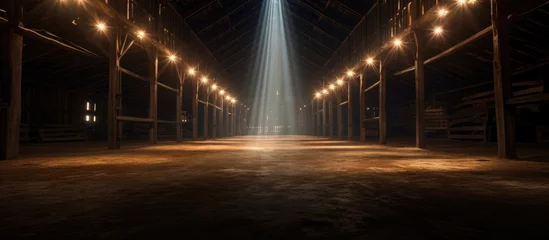 Fotobehang Interior of a deserted barn illuminated brilliantly captured from a wide perspective © LukaszDesign