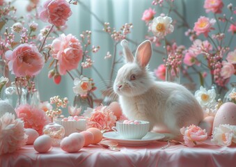 easter bunny and pink white easter eggs