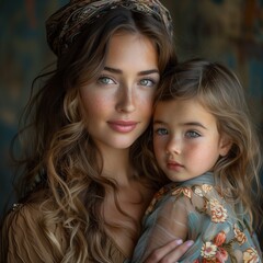 Mother dressed my little daughter fashionably