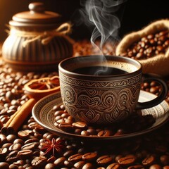 cup of coffee with beans