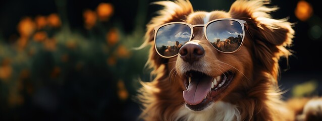 cute small and young dog with modern glasses. Created with Generative AI.