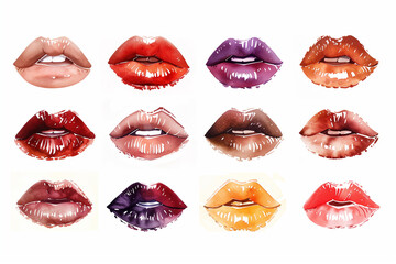 Womens lips different colors isolated on white background 
