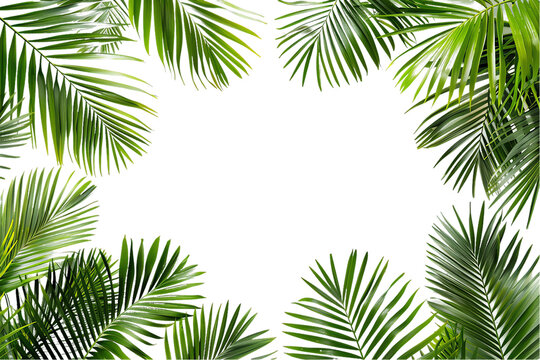 Tropical summer frame made from lush green palm leaves