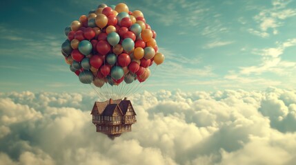 flying house. Created with Generative AI.	
