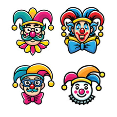 April fool's day, Clown Character, Colorful vector illustration, flat design , icon set