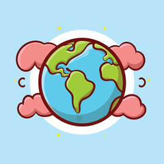 2d vector cartoon illustration colorful earth logo , painting style , cloud