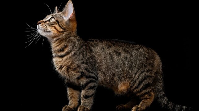 Studio Portrait Domestic Tabby Cat Standing, Desktop Wallpaper Backgrounds, Background HD For Designer