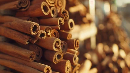 Fototapete Rund Cinnamon Sticks Stacked © SAHURI