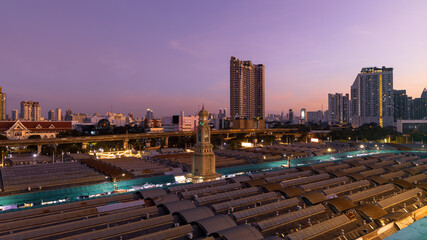 Night market high view from building in Bangkok, Thailand is among the world's top tourist destinations, 