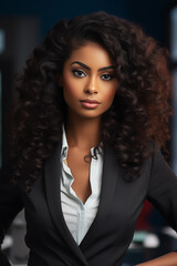 Fototapeta premium studio portrait of beautiful business woman standing on the office background in business suit