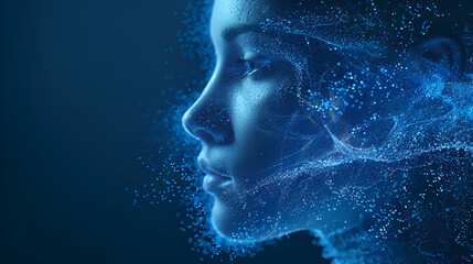 human face in blue colors concept of artificial intelligence, generative Ai
