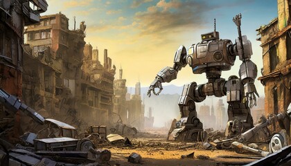 ロボットと破壊された町